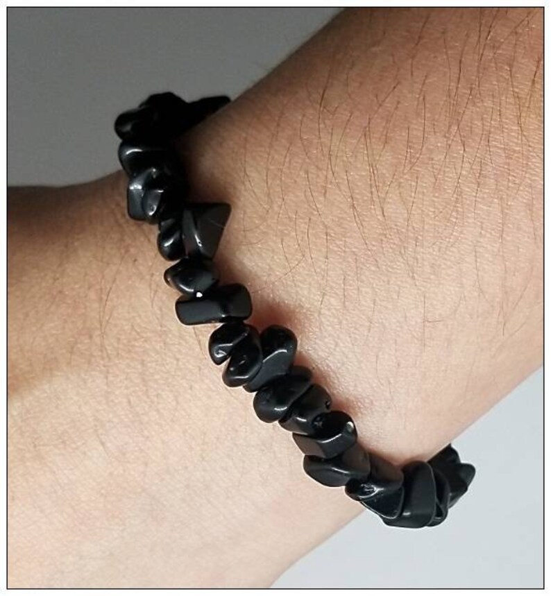 Black Onyx Stretchy Chip Bracelet Protection Chip Bracelet Natural Onyx Gemstone Bracelet