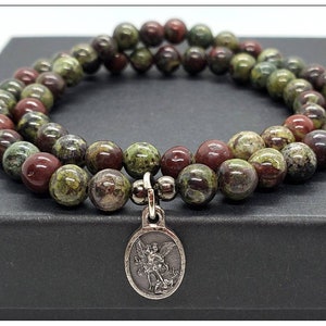 Archangel Michael Bracelet, Saint Michael Double Wrap Bracelet, Catholic Gifts, Gemstone Bracelet, Gift For Him, Gift For Her