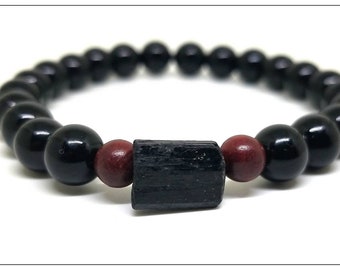 AAA Black Tourmaline Bracelet: 8mm Gemstone Beads, Raw Center