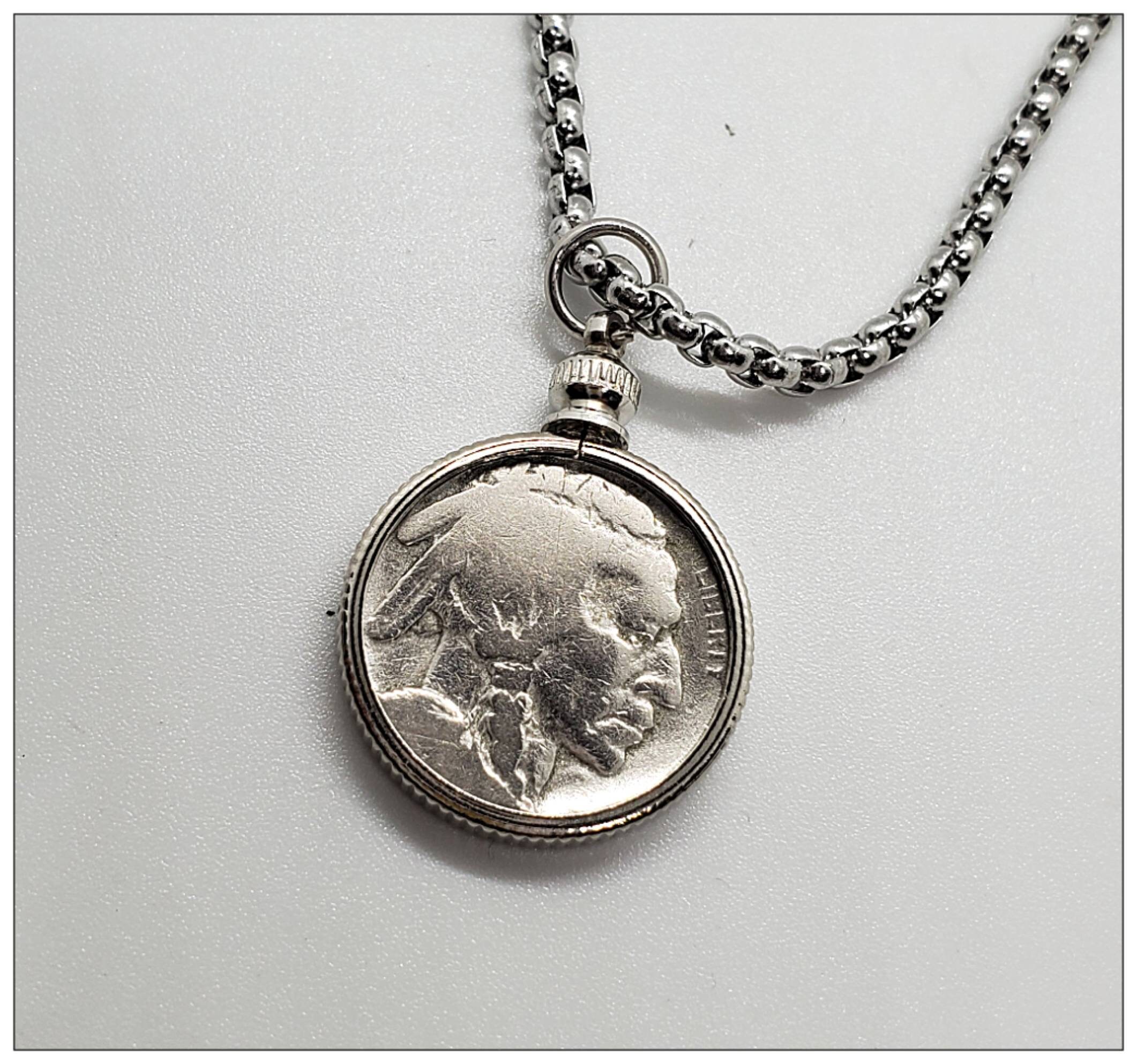Buffalo Nickel On Mixed Link Necklace