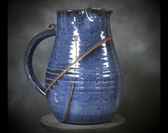 Handmade Cobalt Blue Stoneware Ice Tea Pitcher 10" ceramic serving piece-big hand made pitcher-flower vase
