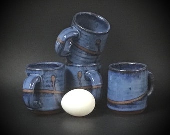 Handmade Cobalt Blue  Stoneware Demi Tasse Set     3"x 2 1/2"   5 ozs.