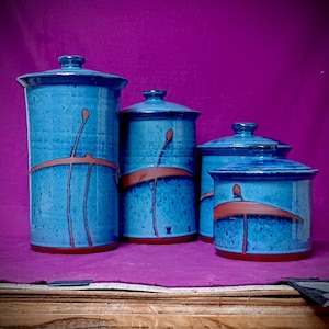 Extra Large Handmade Cobalt Blue Stoneware Canister Set   4 piece set   made in Texas   ships from USA