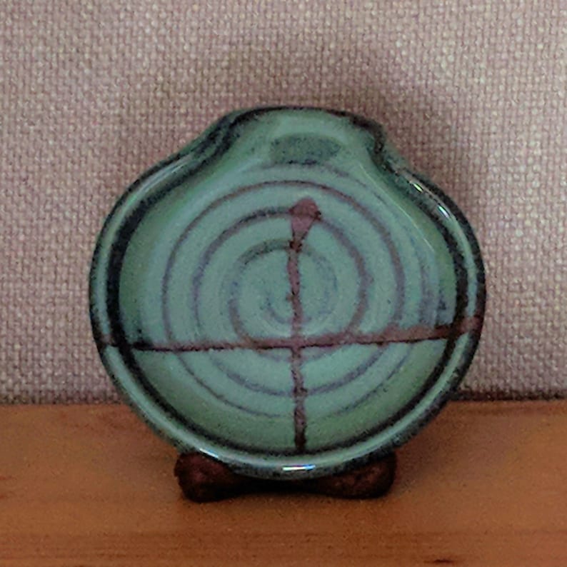 Hand Made Green Spoon Rest-Handthrown Stoneware kitchenware-Copper Green Housewarming Gift