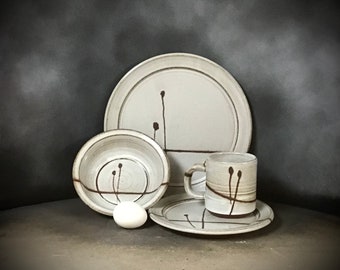 Handmade Stoneware Place Setting in Alabaster       4 piece table setting    hand made dinnerware set