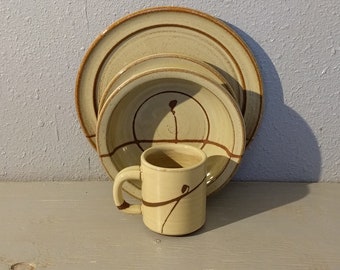 Yellow stoneware place setting-hand thrown dinnerware-table setting-hand made dinnerware set