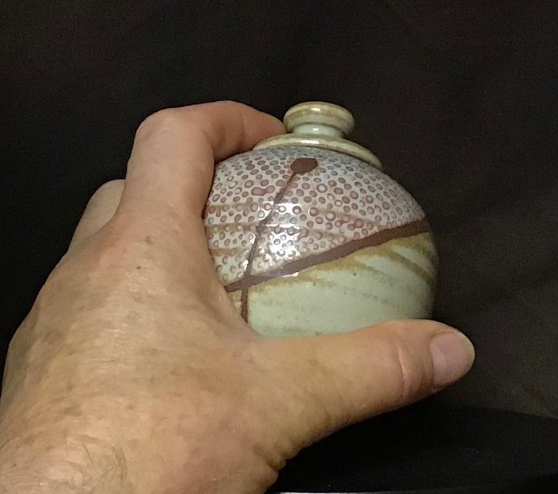 M-XXX Tiny Handmade Stoneware Lid Jar- -small hand made covered pot-small hand made rustic lid jar-little lid jar