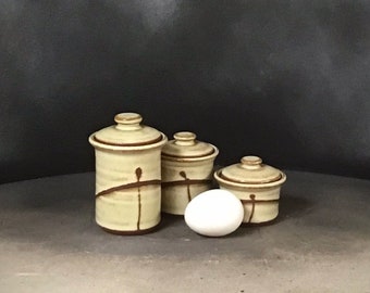 Tiny Handmade Alabaster White Stoneware Canister Set   3 piece set, largest is 4 3/4" tallpart of the Bruen Pottery Miniature Collection