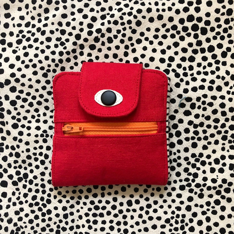 Cyclop Wallet, Cotton Canvas Coin Purse, Screen print Bi-fold Wallet, Handmade, Red image 7