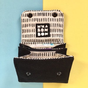 Eyebag Accordion Wallet, Small Clutch Wallet, Necessary Wallet, Screenprint Handmade Purse, Black image 6