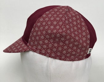 Handmade Cycling Cap: Red Asanoha Japanese Cotton Bike Cap