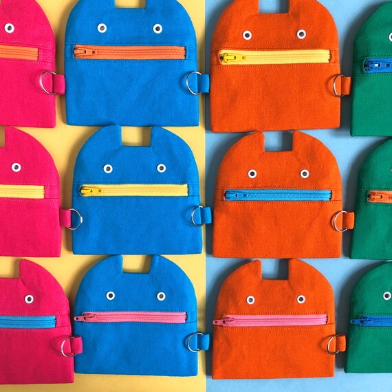 Zip Monster Coin Purse Orange Cotton Canvas Zip Pouch Key Ring Handmade Coin Pouch Etsy UK