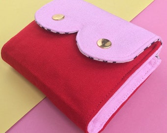 Boob Accordion Wallet, Small Clutch Wallet, Necessary Wallet, Screenprint Handmade Purse, Baby Pink Boob and Red Body