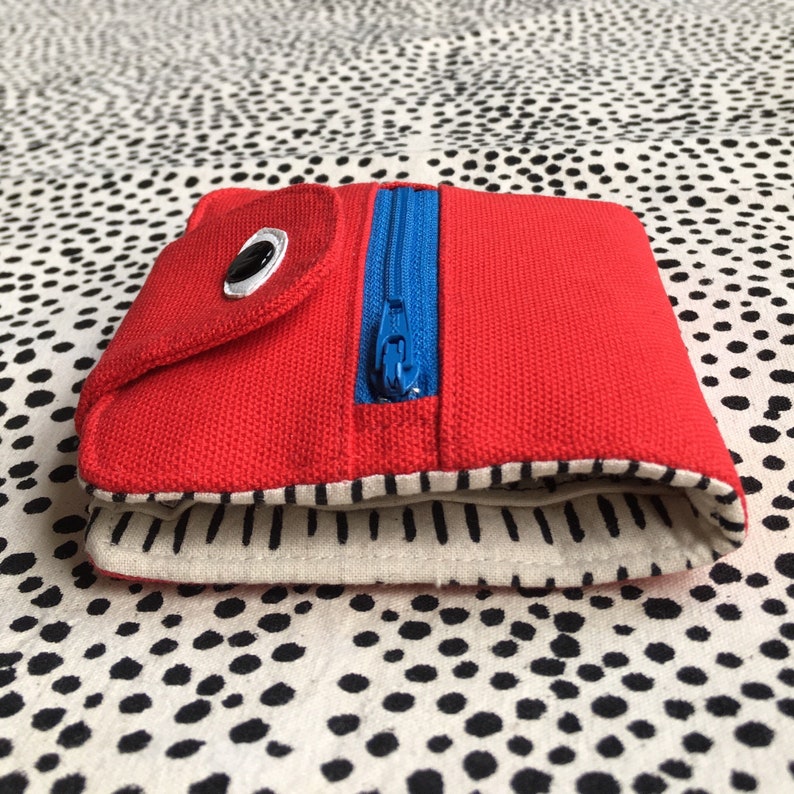 Cyclop Wallet, Cotton Canvas Coin Purse, Screen print Bi-fold Wallet, Handmade, Red image 4