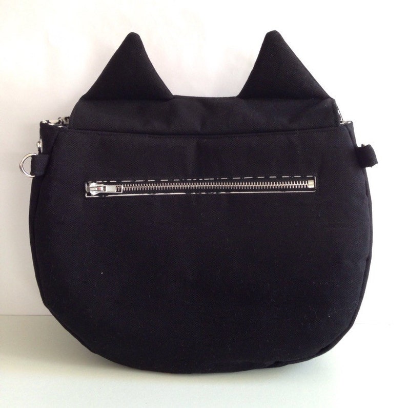 Black Cat Bag Canvas Crossbody Bag Hand Bag Large Handmade Hand Printed Silkscreen Print Gift for Cat lovers image 3