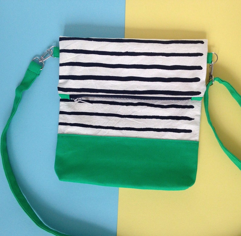 Screenprint Colour block Folding Crossbody bag Striped pattern Green image 1