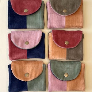 Colour Block Cotton Corduroy Wallet, Off Cuts Coinpurse, Zero Waste Card Holder, Sustainable Gift