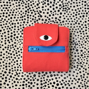 Portefeuille Cyclop, Porte-monnaie en toile de coton, Portefeuille à deux volets sérigraphié, Fait main, Rouge