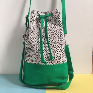 Screenprint Canvas Bucket Bag, Colour Block, Green Shoulder Bag, Dot Pattern Cross Body Bag