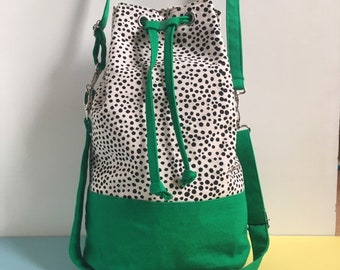 Screenprint Canvas Bucket Bag, Colour Block, Green Shoulder Bag, Dot Pattern Cross Body Bag