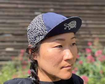Handmade Karakusa Cotton Cycling Cap: Tortoise & Hare Bike Cap