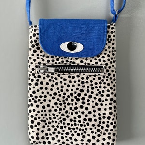 Crossbody Phone Case, Smartphone Sleeve, Screen printed Cotton Canvas Phone Holder, Various Colours and Patterns, Cyclops Bag Spotty