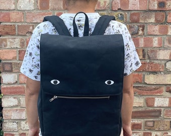 Cotton Canvas Backpack, Black, Blue, Red, Small Rucksack, handmade screen print