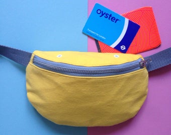 Yellow bumbag, hip bag, fanny pack, cotton canvas handmade