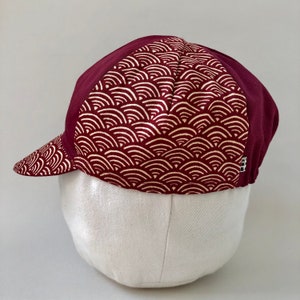 Handmade Cycling Cap: Red Seigaiha Japanese Cotton Bike Cap