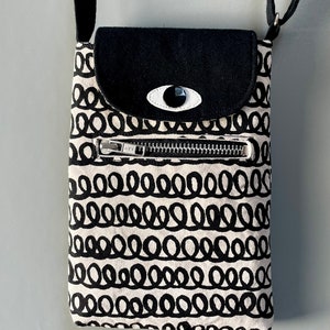 Crossbody Phone Case, Smartphone Sleeve, Screen printed Cotton Canvas Phone Holder, Various Colours and Patterns, Cyclops Bag Loopy
