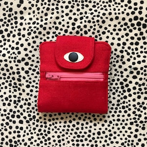 Cyclop Wallet, Cotton Canvas Coin Purse, Screen print Bi-fold Wallet, Handmade, Red image 8