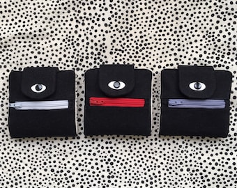 Monedero Cyclops, Monedero de Lona de Algodón, Monedero Plegable con Serigrafía, Hecho a Mano, Negro
