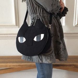 Black Cat Bag - Canvas Crossbody Bag - Hand Bag - Large - Handmade Hand Printed - Silkscreen Print - Gift for Cat lovers