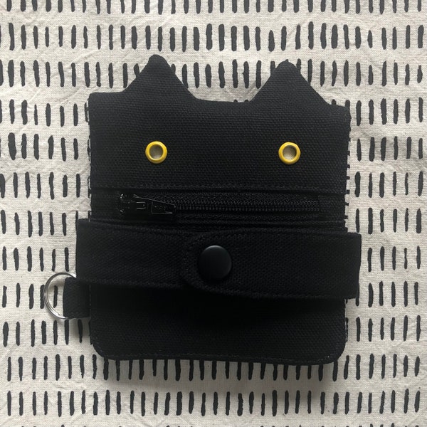 Hug Cat wallet, Hug Monster Wallet, Kawaii Coin purse, Handmade Bi fold Wallet, silkscreen print, Black