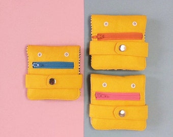 Monedero Hug Monster, monedero de lona de algodón, billetera plegable con serigrafía, hecho a mano, color amarillo brillante