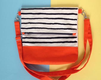 Screenprint Colour block Folding Crossbody bag - Striped pattern - Orange