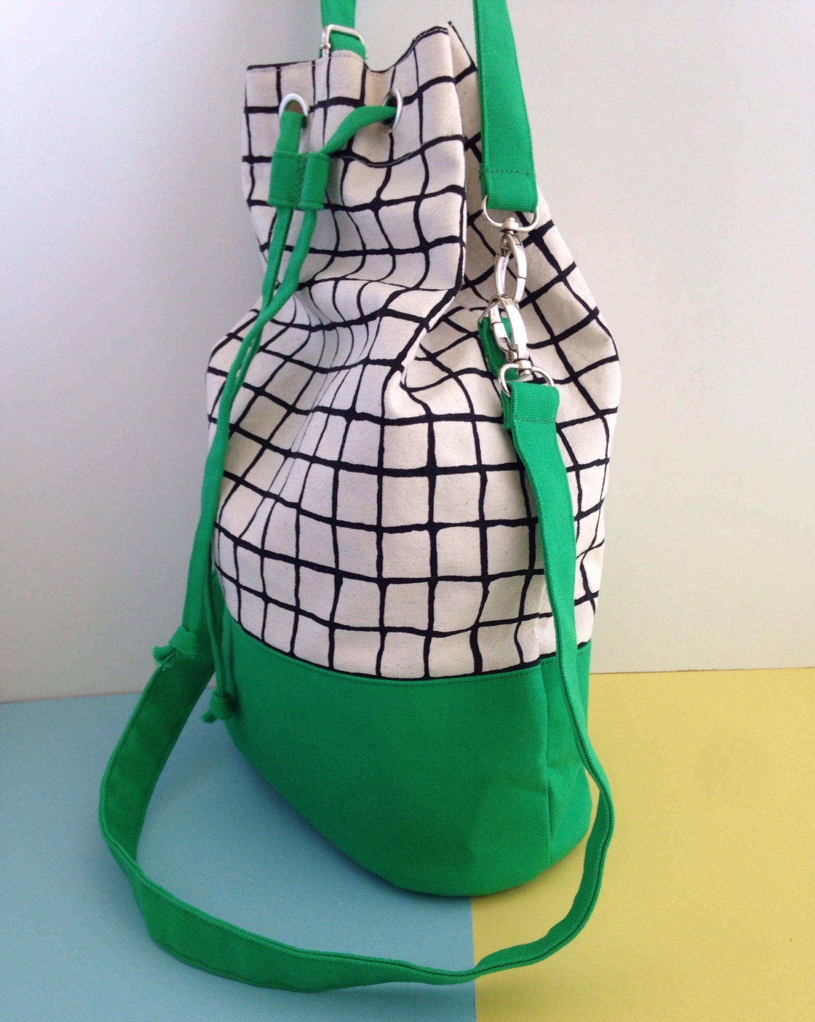 Screenprint Canvas Bucket Bag Colour Block Green Shoulder Etsy