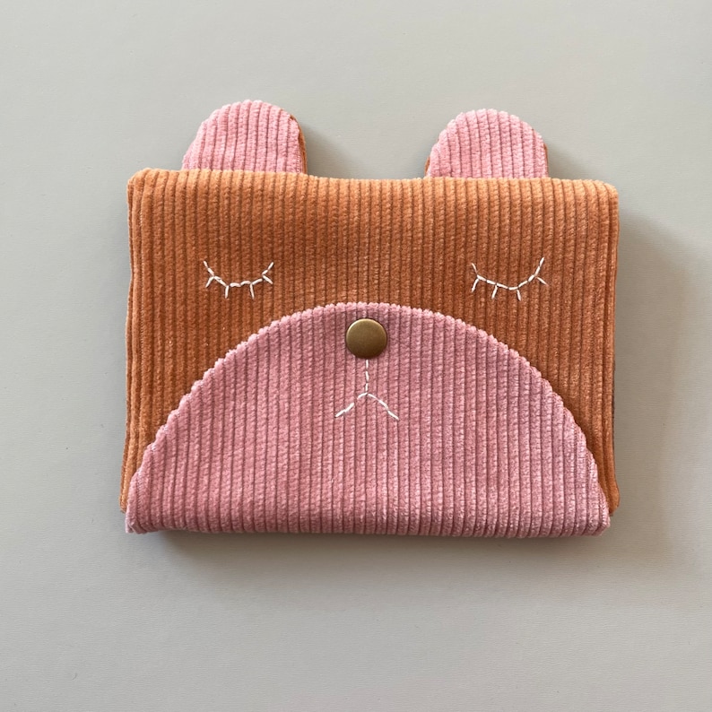 Handmade Bear Needle Book from Corduroy Offcuts Eco-Friendly and Adorable Crafting Companion Zero Waste Sewing Case Gift for Crafters Pink