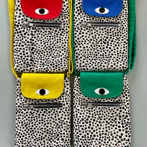 Crossbody Phone Case, Smartphone Sleeve, Screen printed Cotton Canvas Phone Holder, Various Colours and Patterns, Cyclops Bag image 10