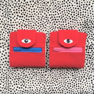 Cyclop Wallet, Cotton Canvas Coin Purse, Screen print Bi-fold Wallet, Handmade, Red image 5