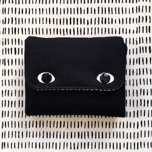 Eyebag Accordion Wallet, Small Clutch Wallet, Necessary Wallet, Screenprint Handmade Purse, Black