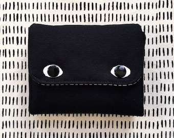 Eyebag Accordion Wallet, Small Clutch Wallet, Necessary Wallet, Screenprint Handmade Purse, Black