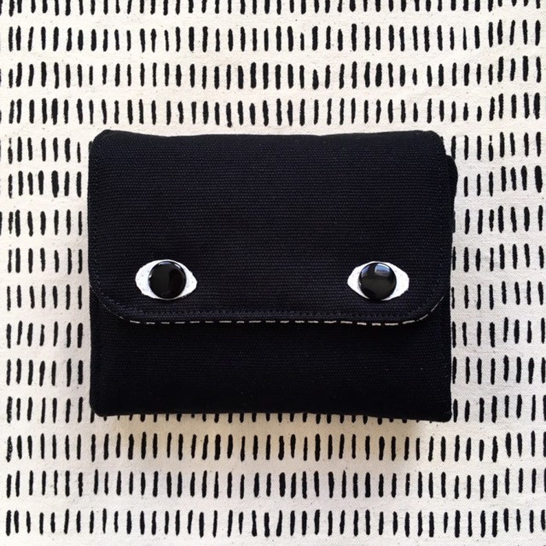 Eyebag Accordion Wallet, Small Clutch Wallet, Necessary Wallet, Screenprint Handmade Purse, Black image 1