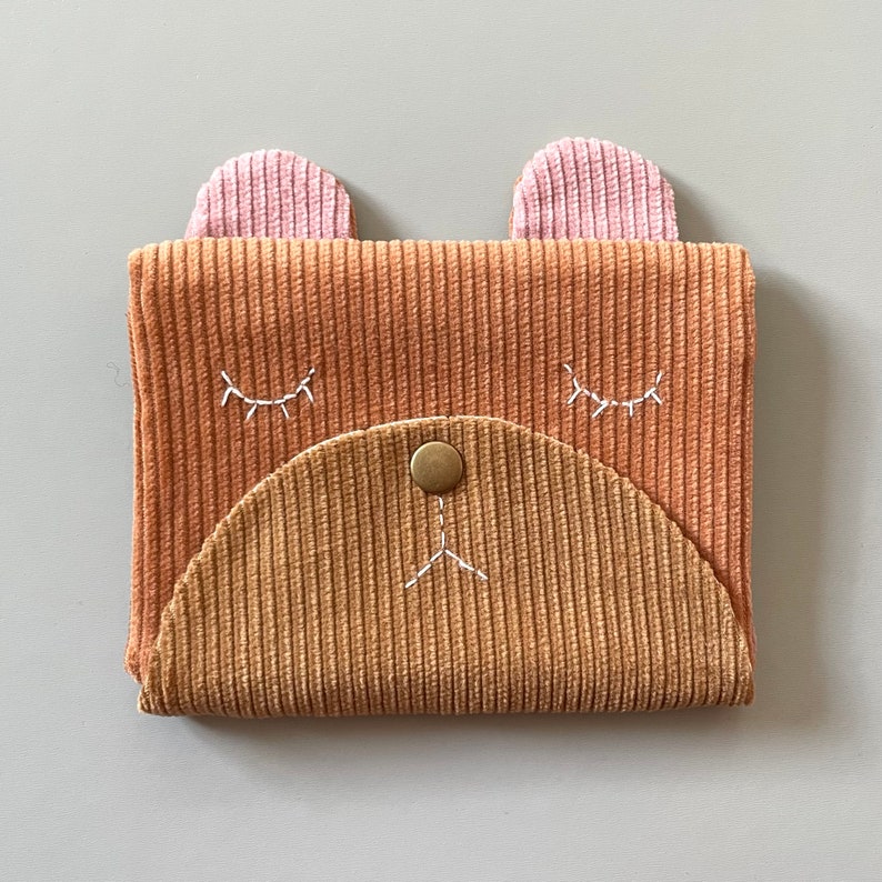 Handmade Bear Needle Book from Corduroy Offcuts Eco-Friendly and Adorable Crafting Companion Zero Waste Sewing Case Gift for Crafters Ochre