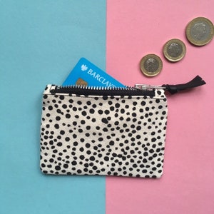 Screen-print Canvas Coin Purse, Dot Pattern Zip Pouch, Handmade Zip Bag, Monochrome Zip Case, Hand Painted Pattern image 2