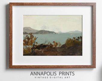 Rustic Lake Print / Vintage Coastal Oil Painting / Antique Printable Digital Art / P12