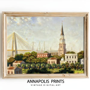 Charleston South Carolina Vintage Print | Vintage Cityscape Print | Farmhouse PRINTABLE Art | P10