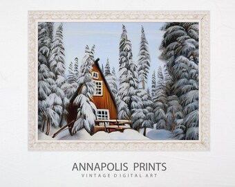 Snowy Winter Cabin Painting | Snowy Scenery | Lodge Decor | Printable Vintage | Instant Download Wall Art | P24