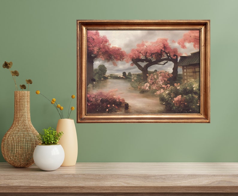 Spring Decor Cherry Blossom Trees Digital Print Vintage Spring Wall Art Pink Sakura Wall Decor PRINTABLE Painting P30 image 2