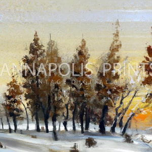 Winter Landscape Print Snowy Winter Trees Printable Wall Art Christmas Wall Art Vintage Style Oil Painting image 3